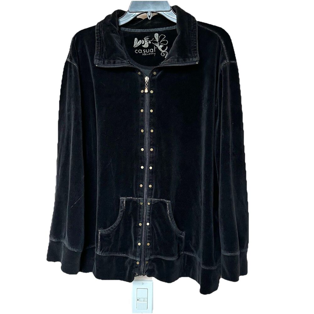 Casual Identity Fleece Jacket Womens Lg Black Studs Punk Grunge Goth Y2K Punk